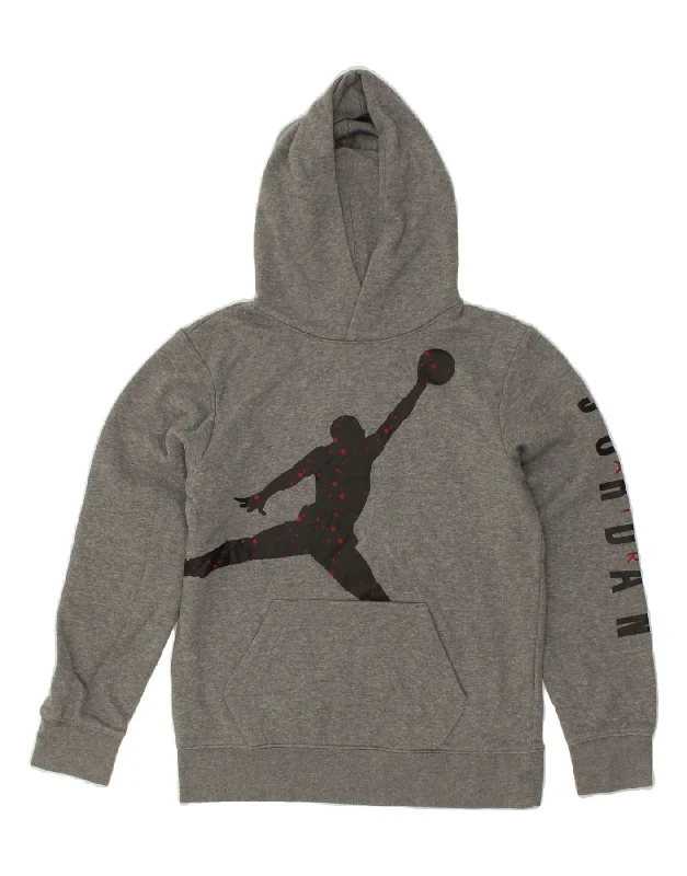 JORDAN Boys Graphic Hoodie Jumper 12-13 Years Large  Grey Cotton Hoodie with Ribbed Hem Stretchable Secure