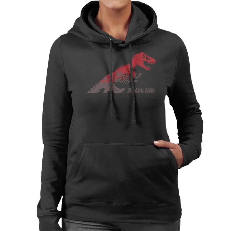 Jurassic Park T Rex Red Skeleton Silhouette Women's Hooded Sweatshirt Hoodie with Zipper Versatile Modern