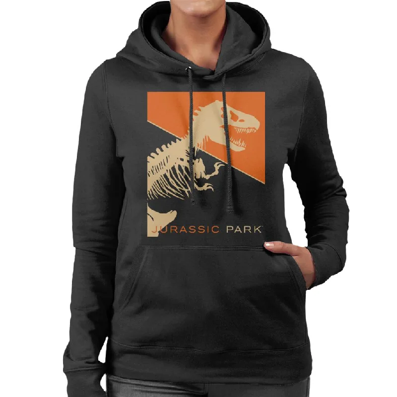 Jurassic Park T Rex Skeleton Orange Background Women's Hooded Sweatshirt Hoodie with High Neck Warm Protective