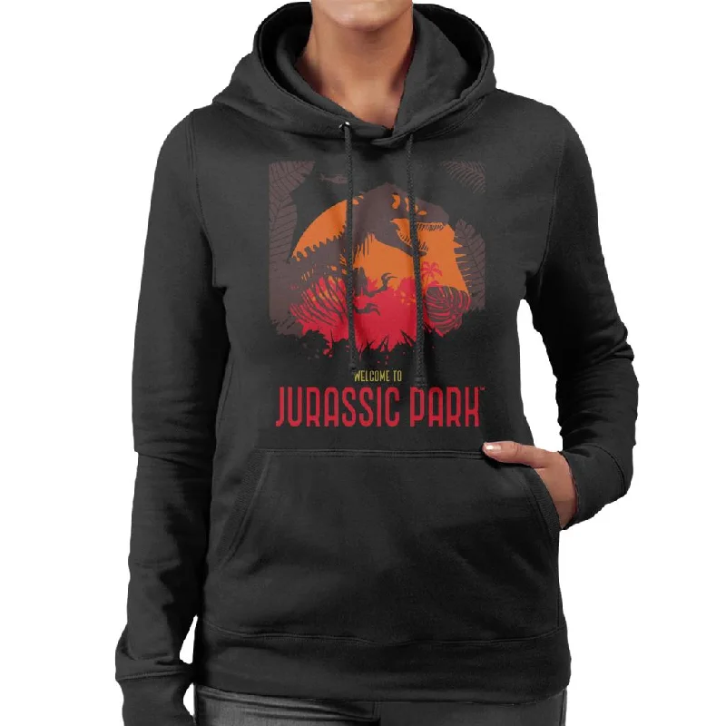 Jurassic Park Welcome To Jurassic Park T Rex Silhouette Women's Hooded Sweatshirt Hoodie with Ribbed Neckline Snug Warm