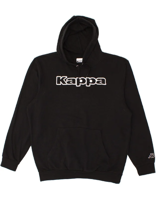 KAPPA Mens Graphic Hoodie Jumper 2XL Black Cotton Hoodie with Hem Lace Feminine Delicate