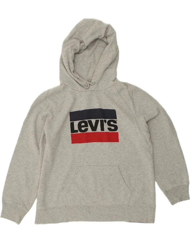 LEVI'S Mens Graphic Hoodie Jumper Medium Grey Hoodie with Mock Neck Collared Structured