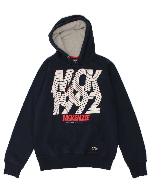 MCKENZIE Mens Graphic Hoodie Jumper Medium Navy Blue Hoodie with Typography Text Message