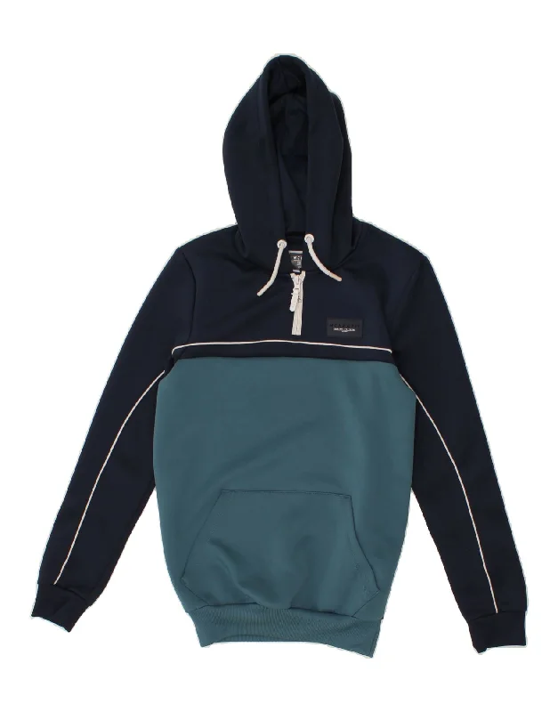 MCKENZIE Mens Hoodie Jumper XS Navy Blue Colourblock Hoodie with Raglan Sleeves Sporty Comfortable