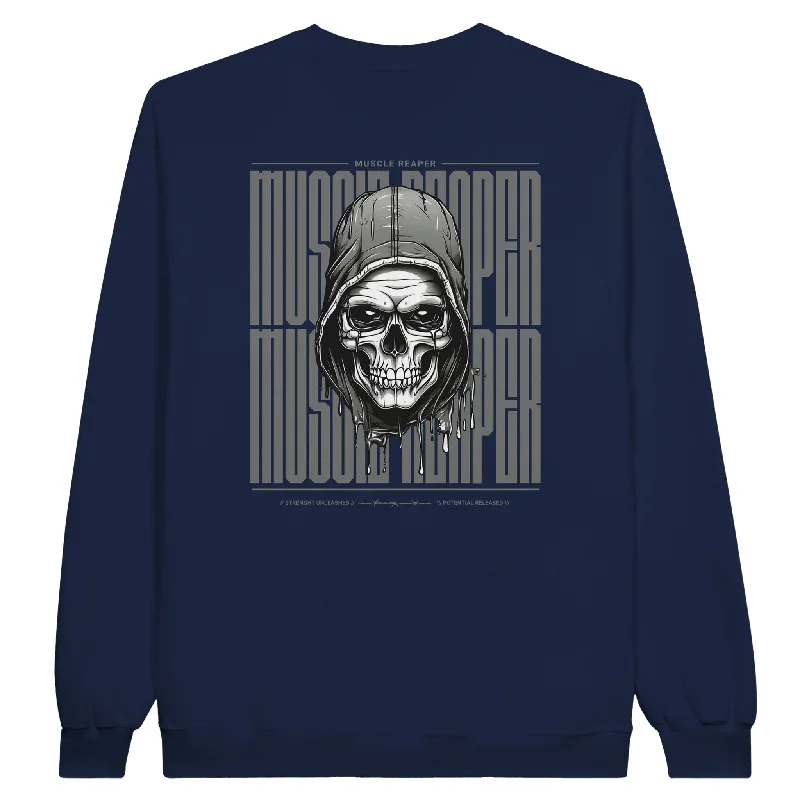 Muscle Reaper Skull Unisex Crewneck Sweatshirt Hoodie with Hem Drawcord Adjustable Customizable