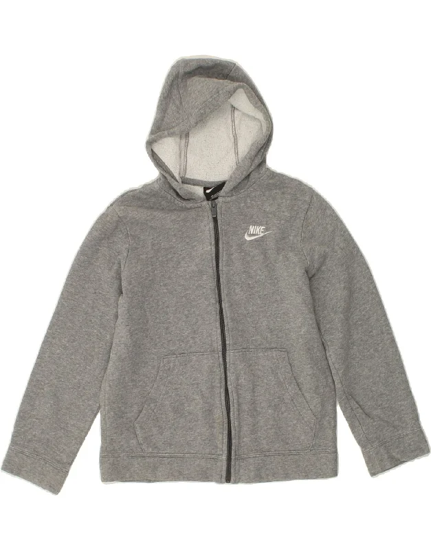 NIKE Boys Standard Fit Zip Hoodie Sweater 10-11 Years Medium  Grey Cotton Hoodie with Raw Hem Edgy Unfinished