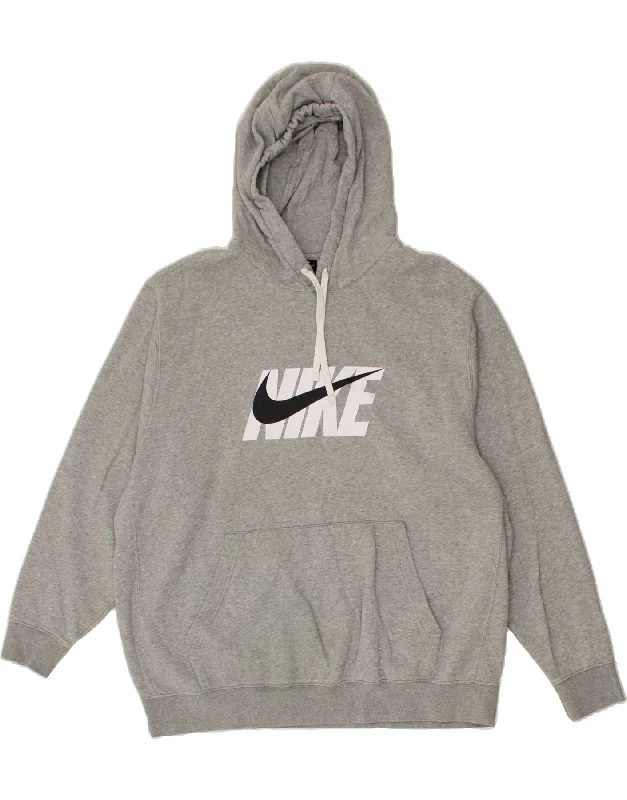 NIKE Mens Graphic Hoodie Jumper 2XL Grey Cotton Hoodie with Longline Fit Extended Stylish