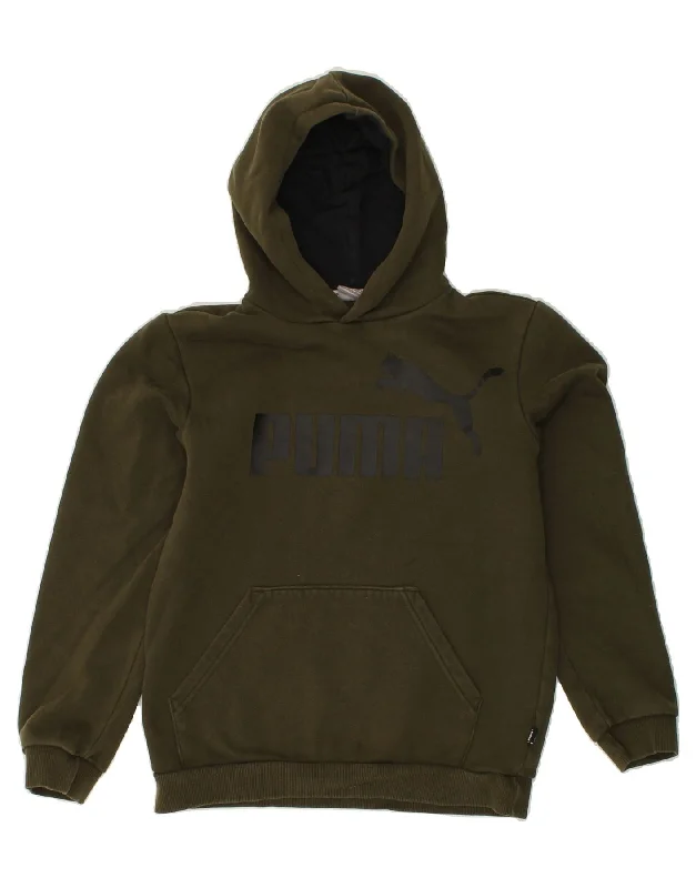 PUMA Boys Graphic Hoodie Jumper 13-14 Years Khaki Cotton Hoodie with Monochrome Minimalist Simple