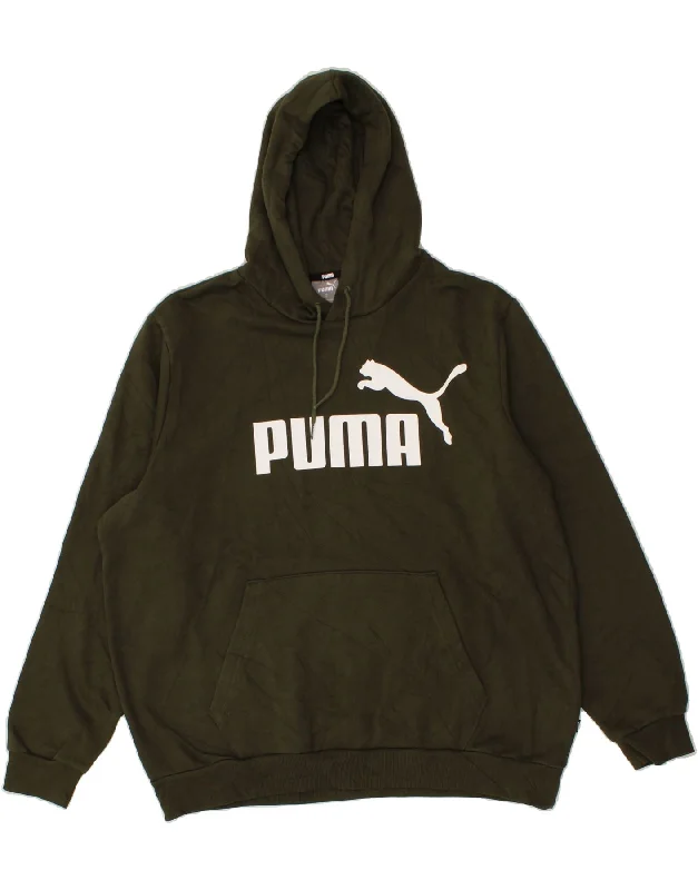 PUMA Mens Graphic Hoodie Jumper XL Khaki Cotton Hoodie with Reflective Safety Nightwear