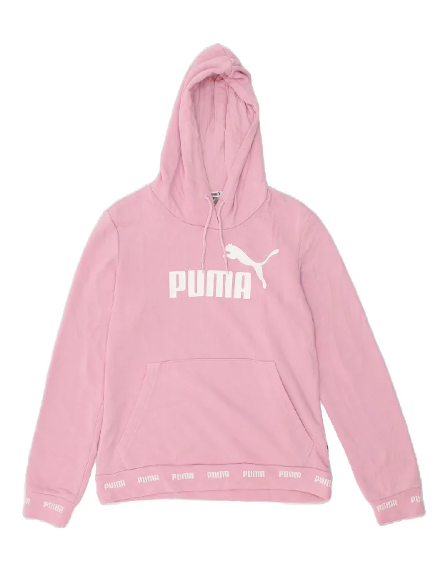 PUMA Womens Graphic Hoodie Jumper UK 10 Small Pink Hoodie with Toggle Buttons Decorative Unique