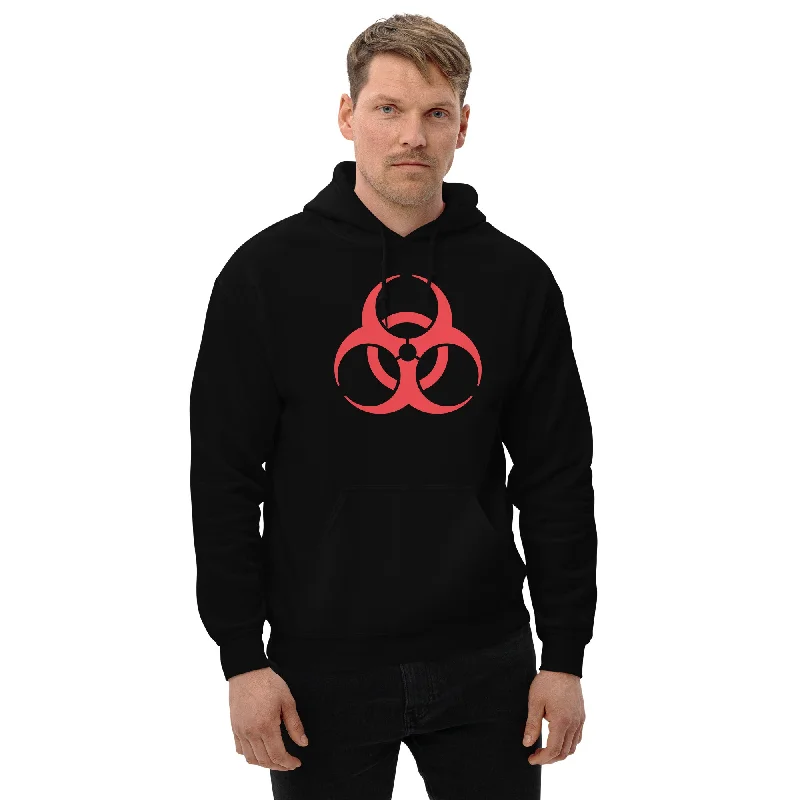 Red Biohazard Sign Toxic Chemical Symbol Unisex Hoodie Sweatshirt Hoodie with Belted Waist Structured Tailored