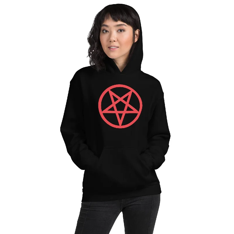 Red Classic Inverted Pentagram Occult Symbol Unisex Hoodie Sweatshirt Hoodie with High-Low Hem Asymmetrical Trendy