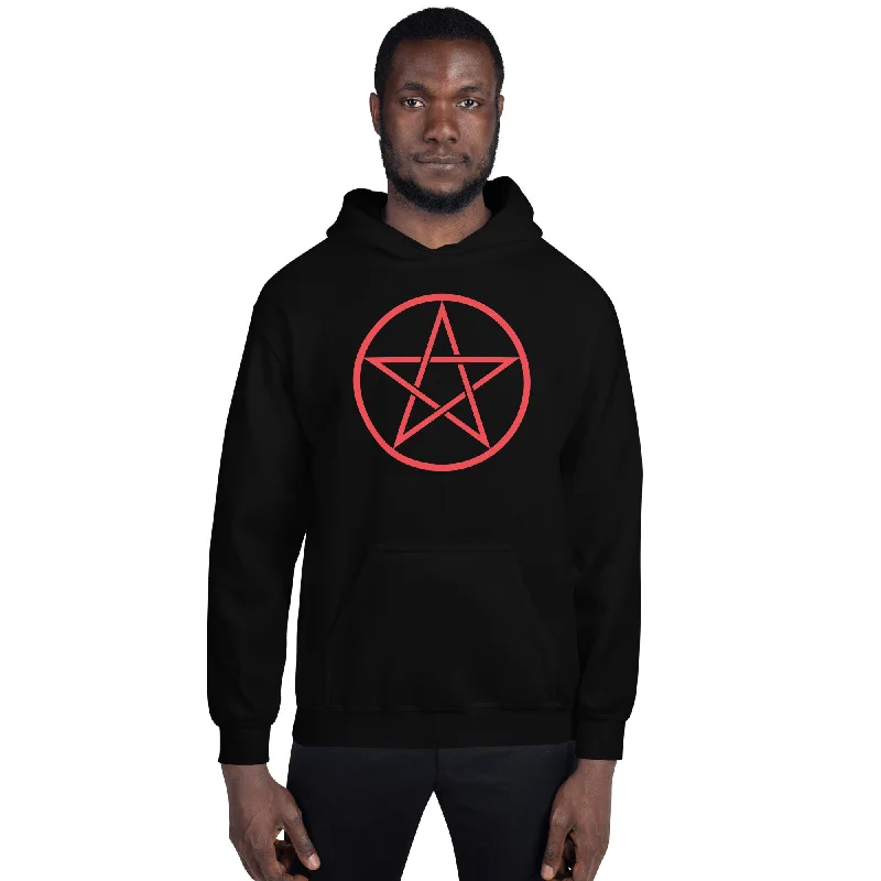 Red Goth Wiccan Woven Pentagram Unisex Hoodie Sweatshirt Hoodie with Bell Sleeves Flared Feminine