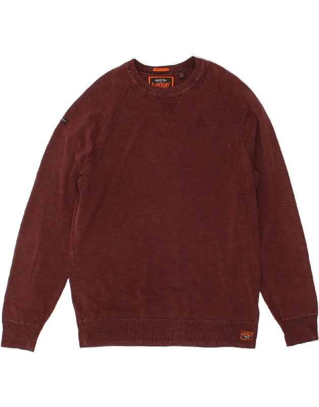 SUPERDRY Mens Sweatshirt Jumper Large Maroon Cotton Hoodie with Gradient Ombre Colorful