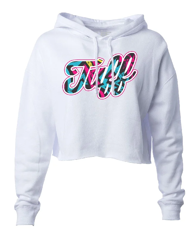 TUFF Script Graffiti Hooded Cropped Fleece Hoodie with Distressed Vintage Worn