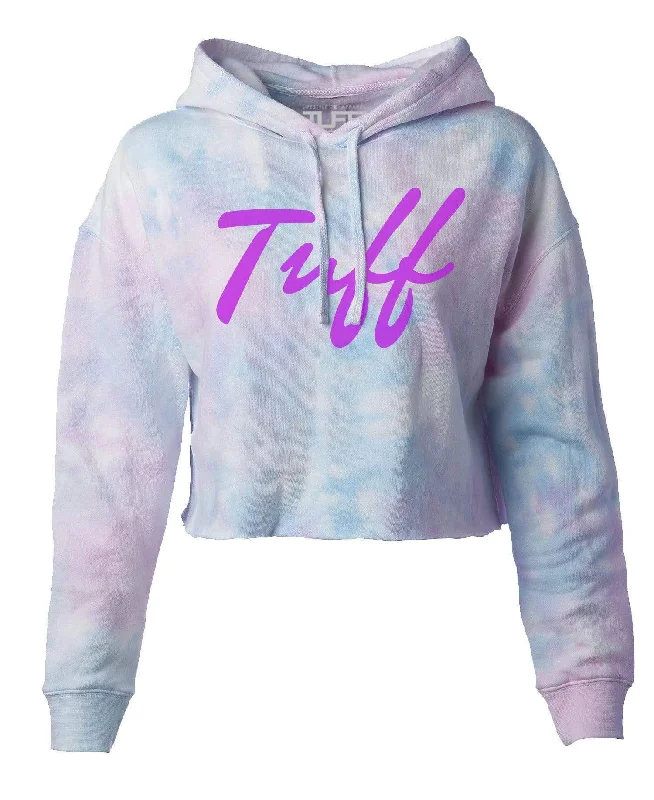 TUFF Thin Script Tie-Dye Hooded Cropped Fleece Hoodie with Earth Tones Natural Calm