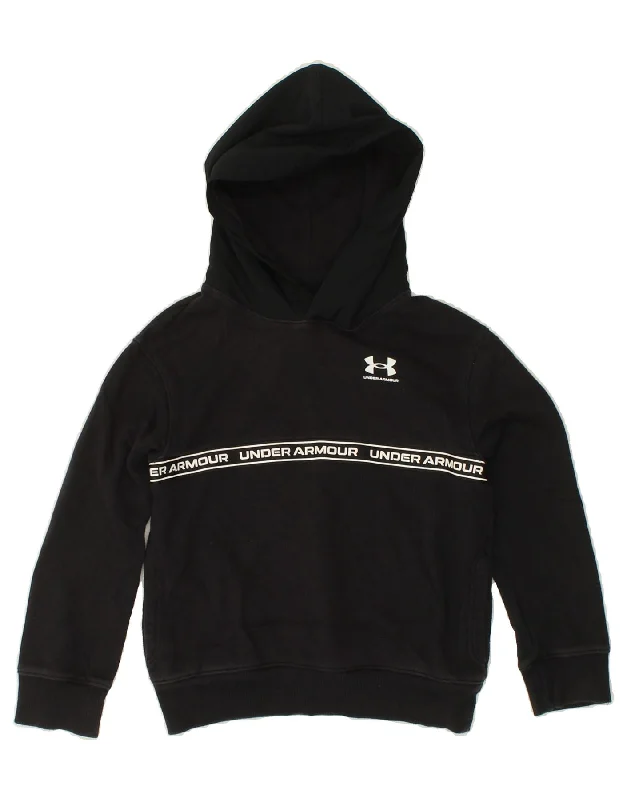 UNDER ARMOUR Boys Graphic Hoodie Jumper 7-8 Years Small  Black Cotton Hoodie with Contrast Stitching Detailed Premium