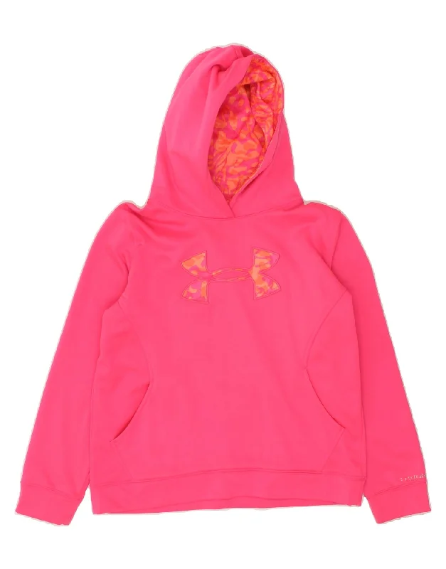 UNDER ARMOUR Girls Graphic Hoodie Jumper 13-14 Years XL Pink Hoodie with Zipper Placket Modern Functional