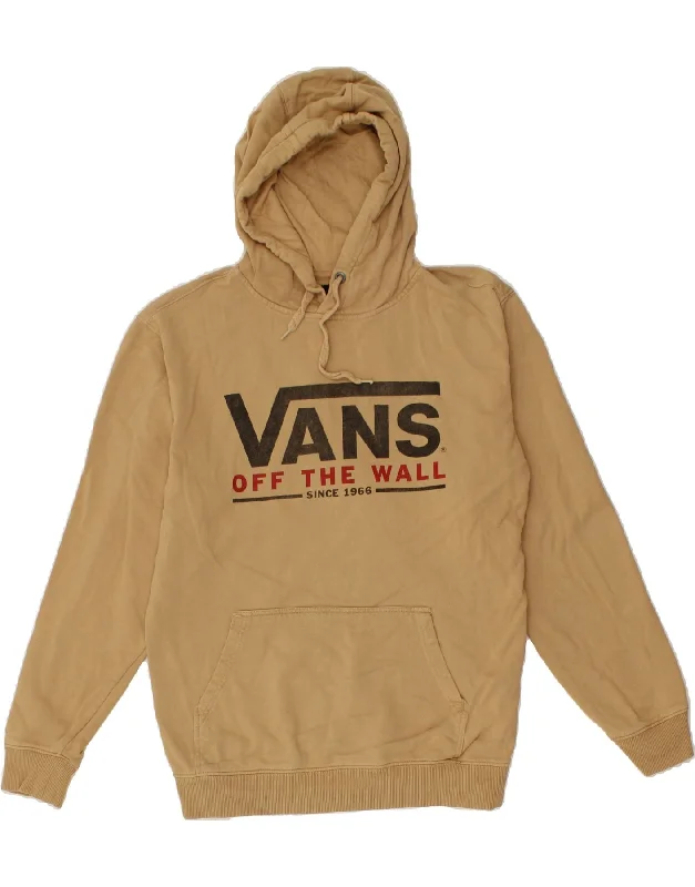 VANS Mens Graphic Hoodie Jumper Medium Beige Cotton Hoodie with Pastel Soft Subtle