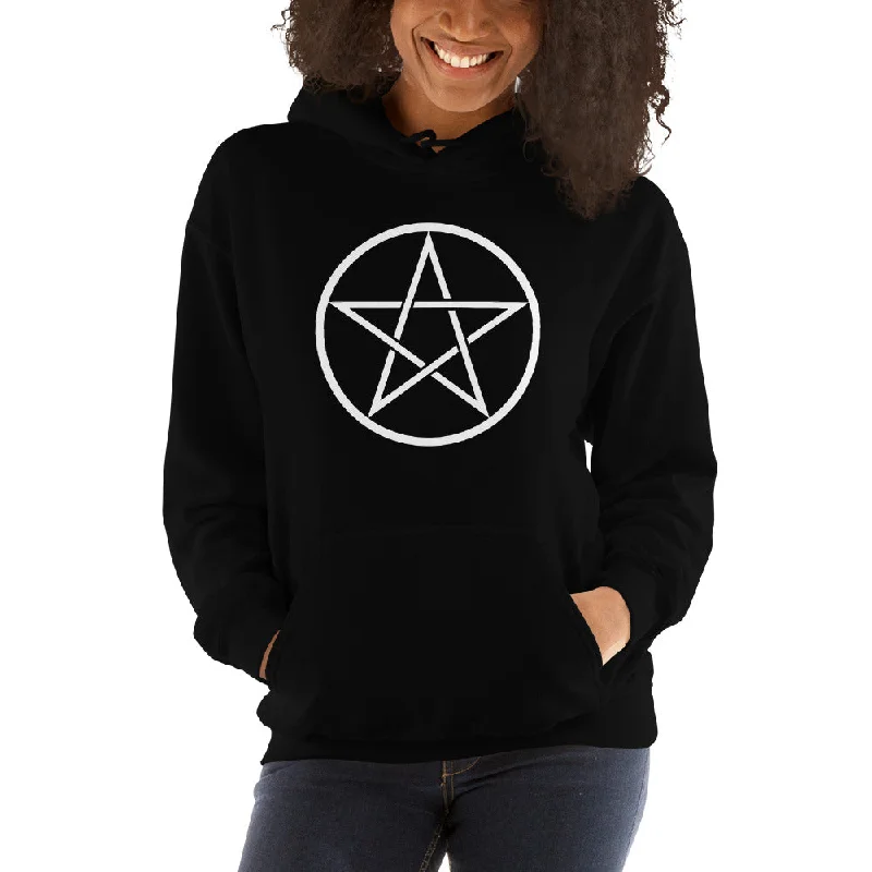 White Goth Wiccan Woven Pentagram Unisex Hoodie Sweatshirt Hoodie with Double Zipper Versatile Adjustable