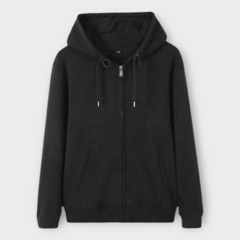 Winter Basic Black Zipper Hoodie Hoodie with Contrast Stitching Detailed Premium