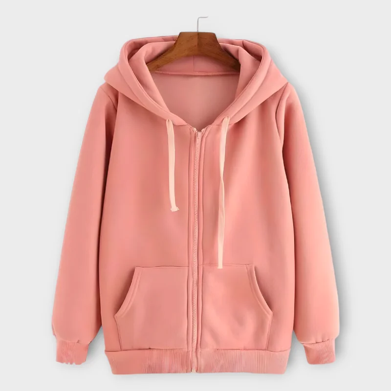 Winter Pink Zipper Hoodie For Womens Hoodie with Rolled Sleeves Casual Relaxed