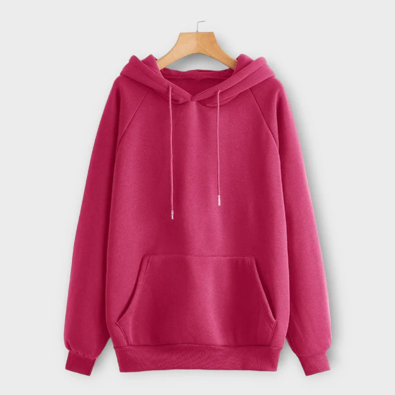 Winter Dark Pink Plain Hoodie For Women's Hoodie with Camouflage Military Edgy