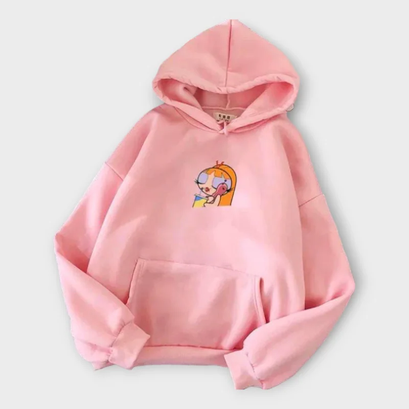 Winter Pink Printed Hoodie For Womens Hoodie with Emblem Brand Identity