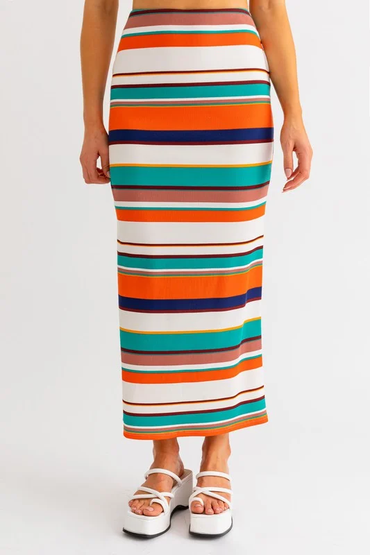 A Day At Lake Como Striped Maxi Skirt denim skirt casual