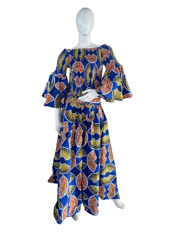 African Smocked Crop Top & Long Maxi Skirt Set silk skirt luxurious