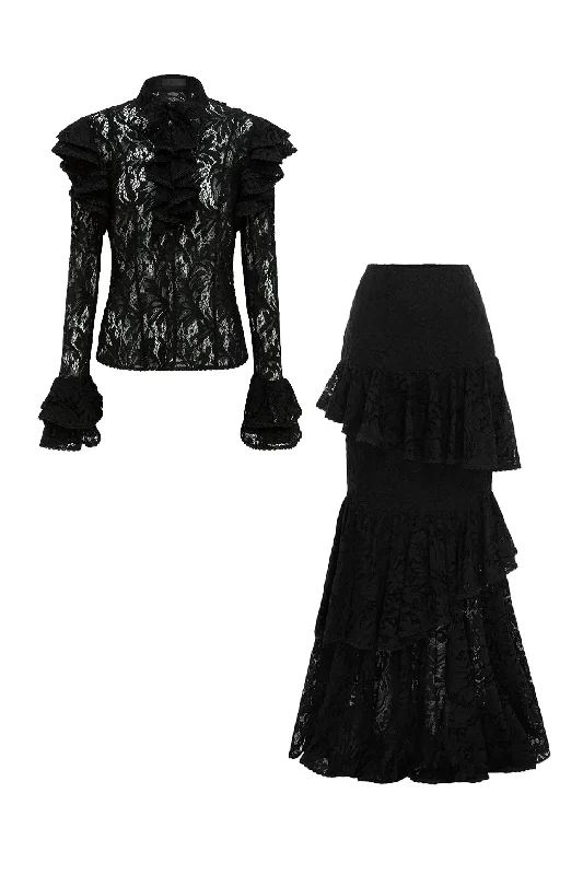 Anna Lace Blouse & Amaya Lace Maxi Skirt by Leo Lin high waist skirt