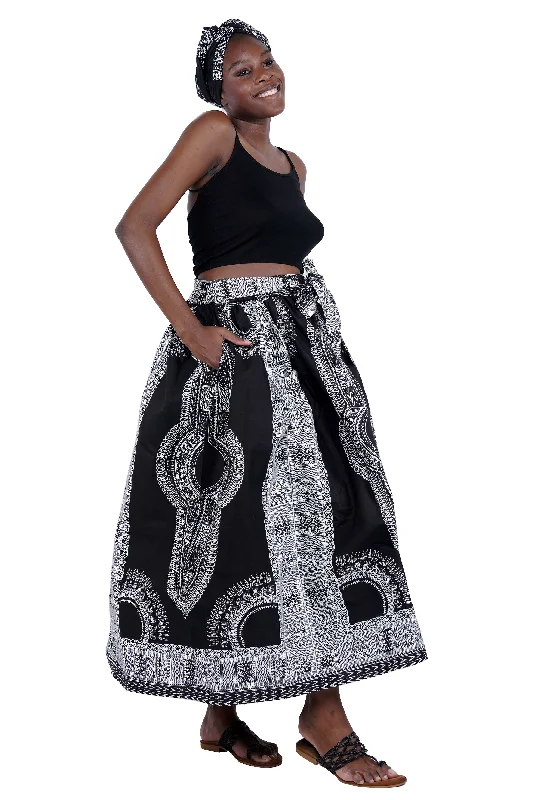 Black White Dashiki Long Maxi Skirt leather skirt bold