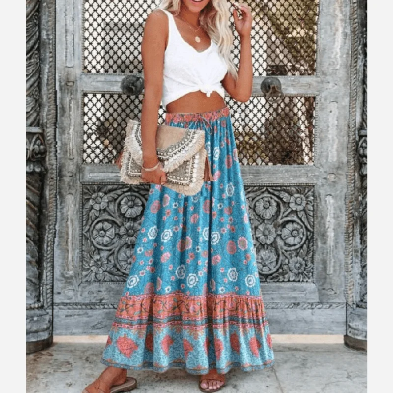 Boho Chic Floral Maxi Skirt chiffon skirt flowing