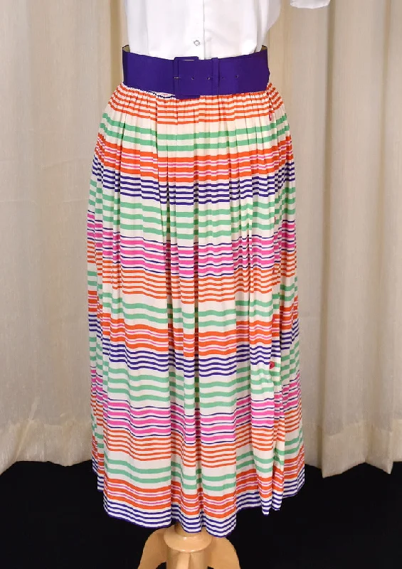 1980s Striped Silk Maxi Skirt corduroy skirt textured