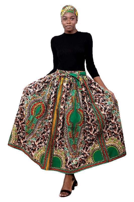 Dashiki Camouflage Long Maxi Skirt silk skirt sleek