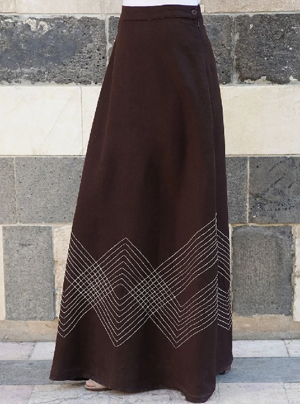 Decorative Stitching Maxi Skirt silk skirt smooth