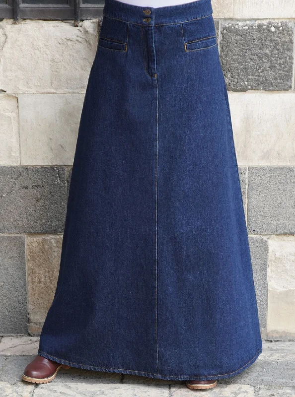 Denim Flattering Fit Maxi Skirt lace skirt feminine