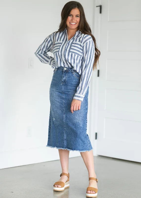 Everly Midi Denim Skirt - FINAL SALE silk skirt sleek