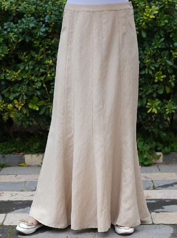 Flared Linen Panel Maxi Skirt cashmere skirt soft