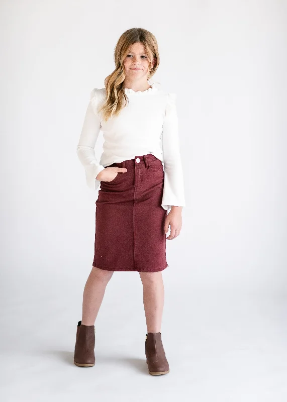 Girls Remi Burgundy Midi Skirt - FINAL SALE denim skirt fashionable