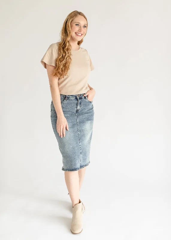 Kaitty Vintage Wash Midi Skirt satin skirt smooth