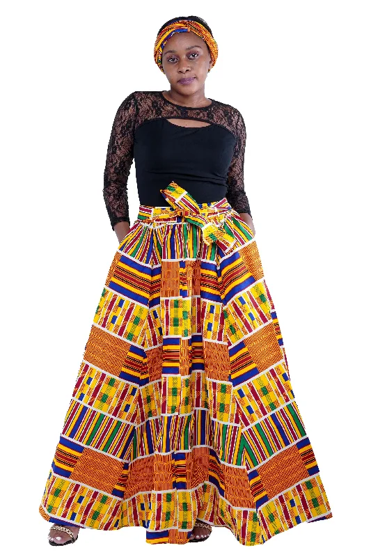 African Print Long Maxi Skirt With Matching Face Mask linen skirt airy