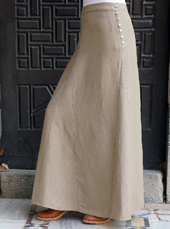 Linen Maxi Skirt with Buttoned Side leather skirt durable