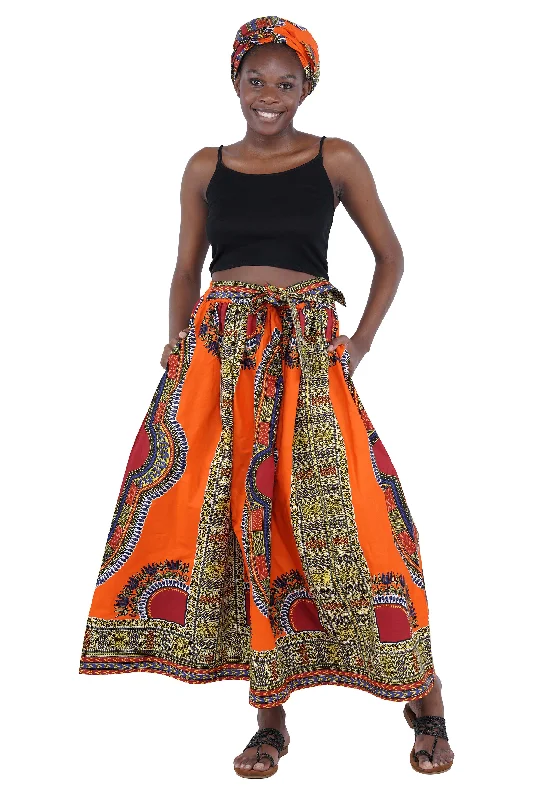 Orange Dashiki Long Maxi Skirt velvet skirt luxurious