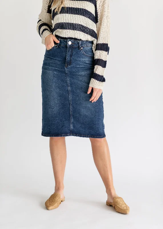 Remi Dark Wash Denim Midi Skirt - FINAL SALE corduroy skirt durable