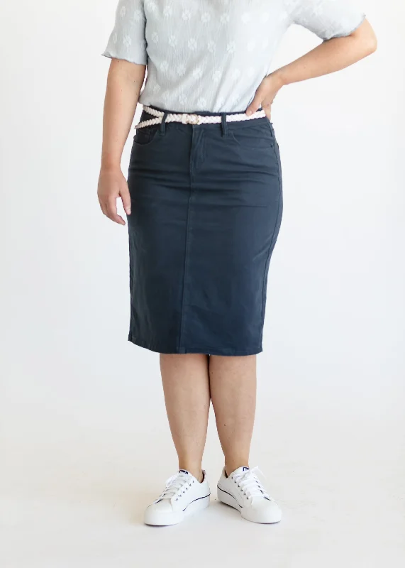 Remi Navy Denim Midi Skirt - FINAL SALE athletic skirt fit