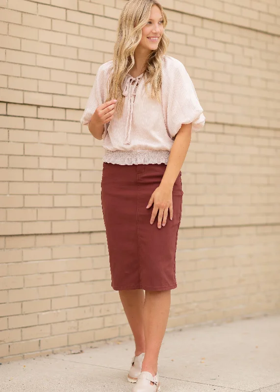 Remi Rosewood Denim Midi Skirt - FINAL SALE leather skirt sleek