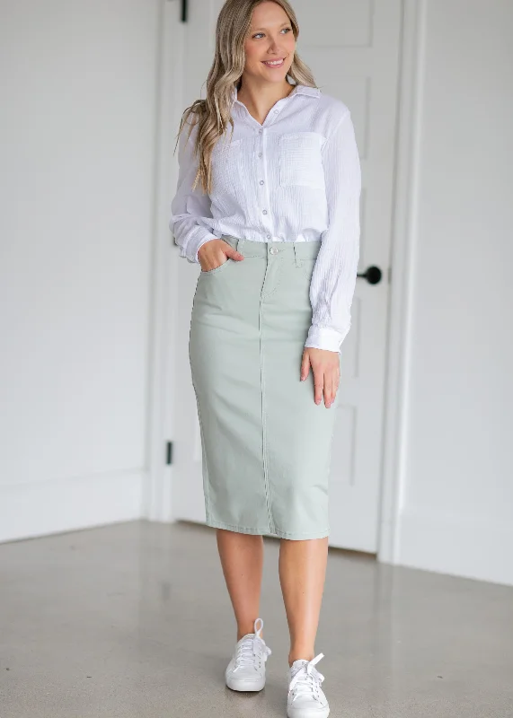 Remi Sage Denim Midi Skirt - FINAL SALE leather skirt refined