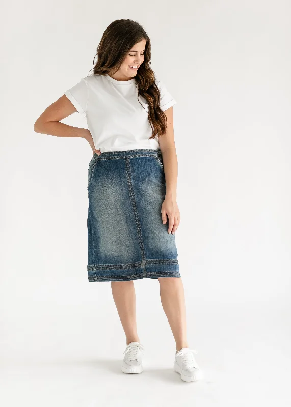 Sutton Side Zip A-line Denim Midi Skirt cashmere skirt fine