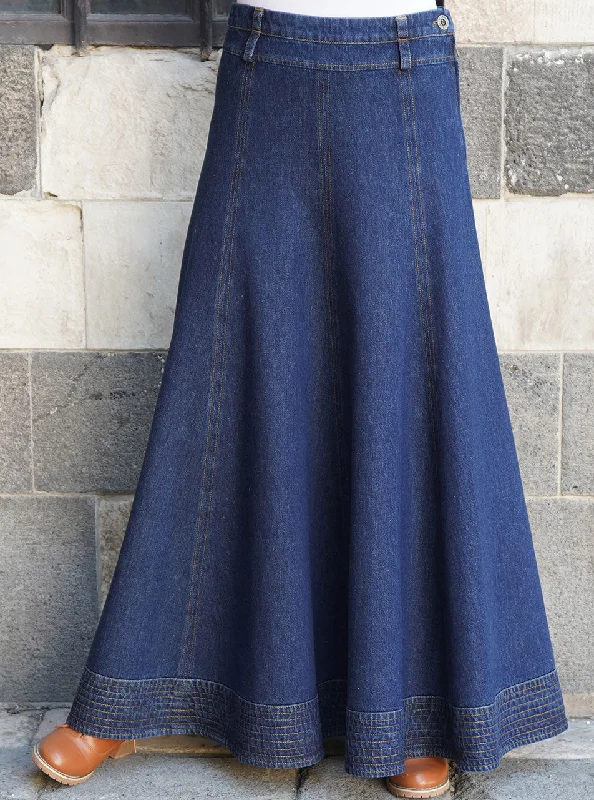 Topstitched Denim Maxi Skirt cashmere skirt fine